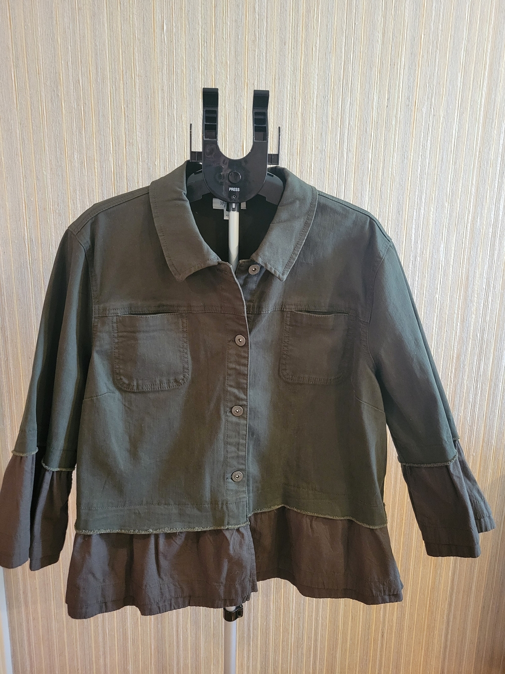 Style & Co. Olive Layered-Hem Jean Utility Jacket with Peplum Hem XL